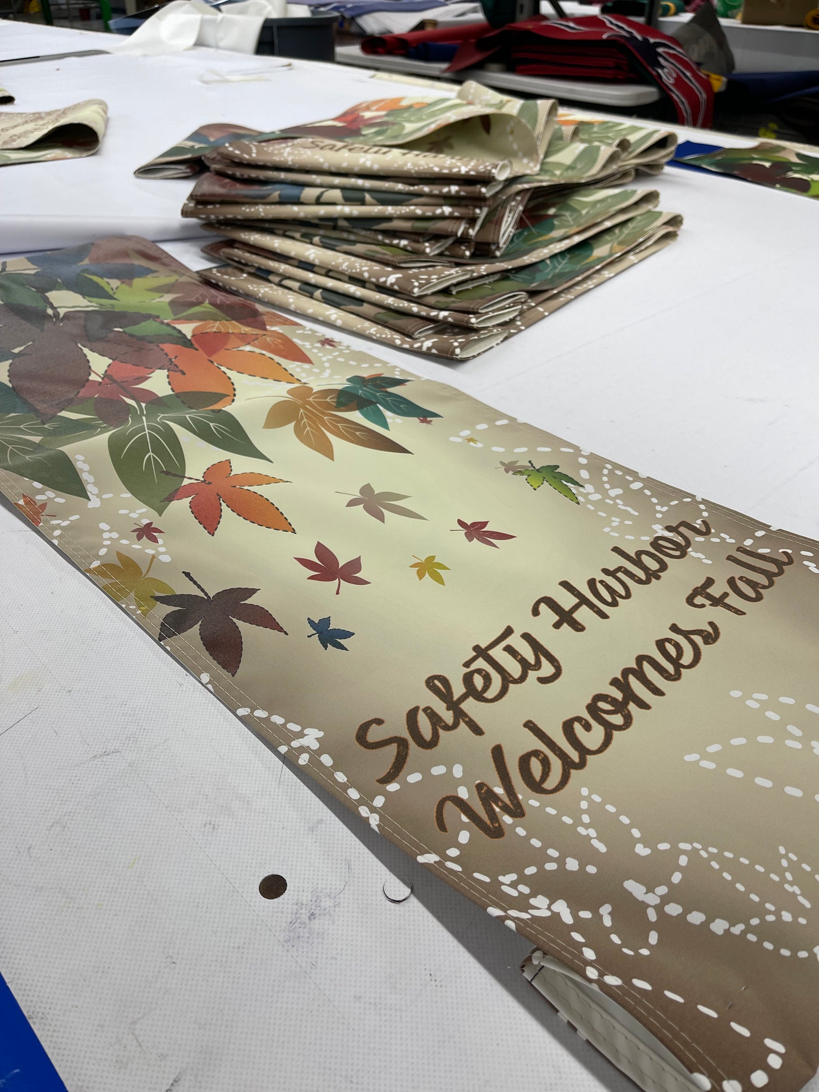 Street pole banner digitally printed on poly canvas for long life and full color print 