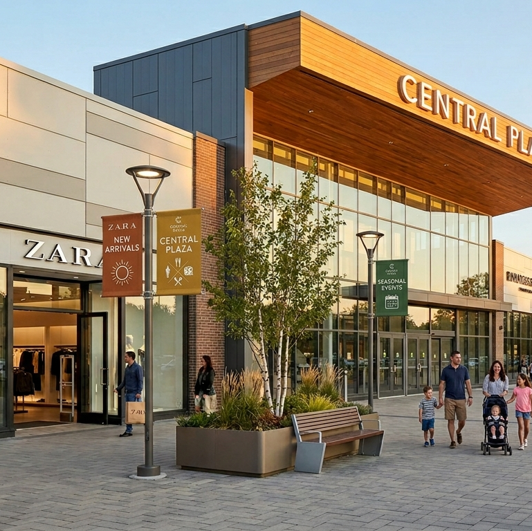 How Lamp Post Banners Transform Commercial Shopping Centers