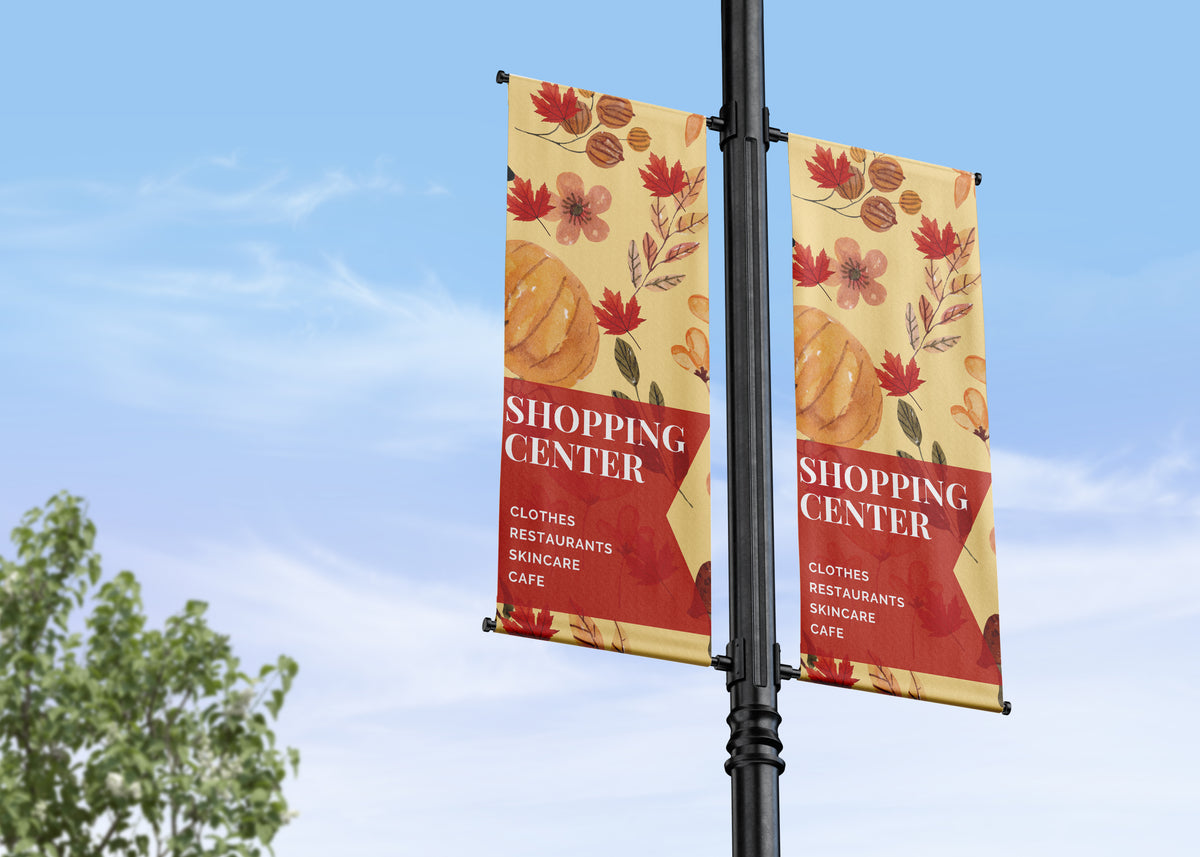 Seasonal Autumn Commercial Shopping Center Lamp Post Banners