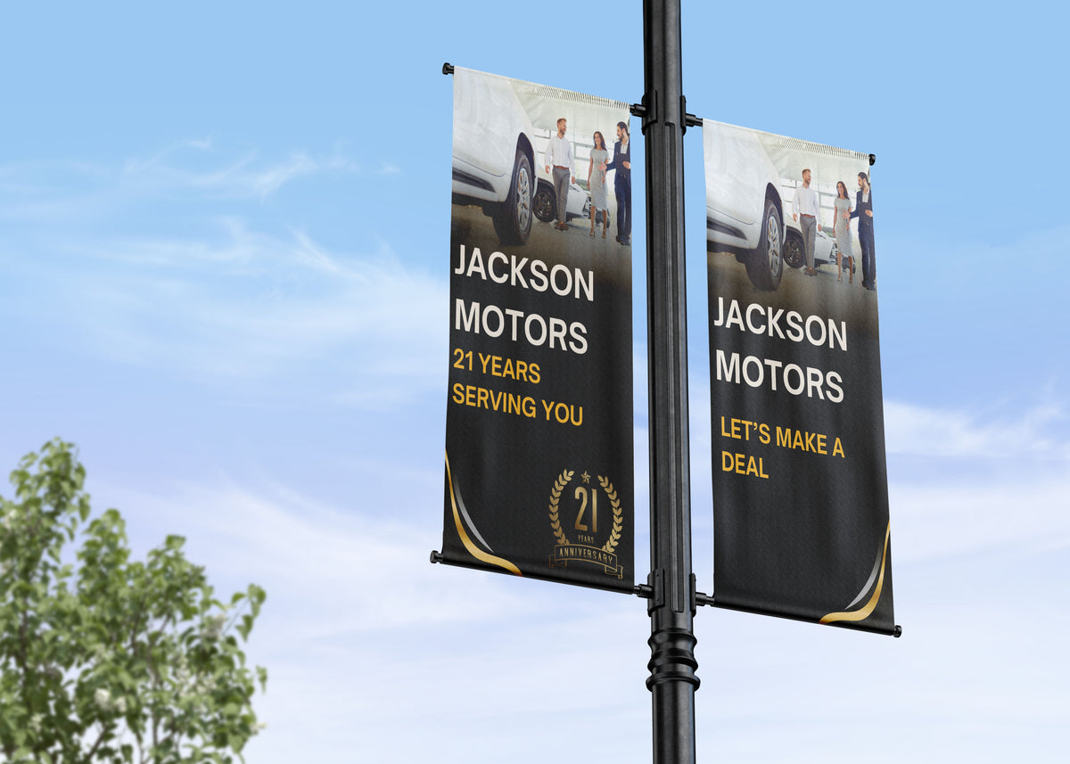 Dealership Name and Branding Street Pole Banners - Dealerships & Auto Lots
