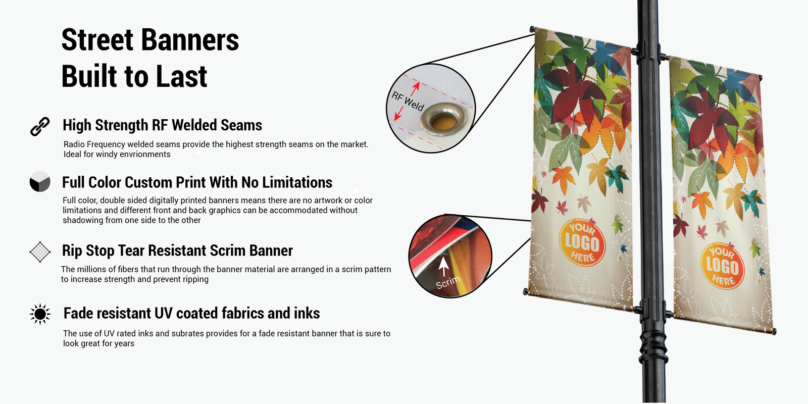 Autumn Fall seasonal- High quality, full color, vinyl customizable street pole banners 