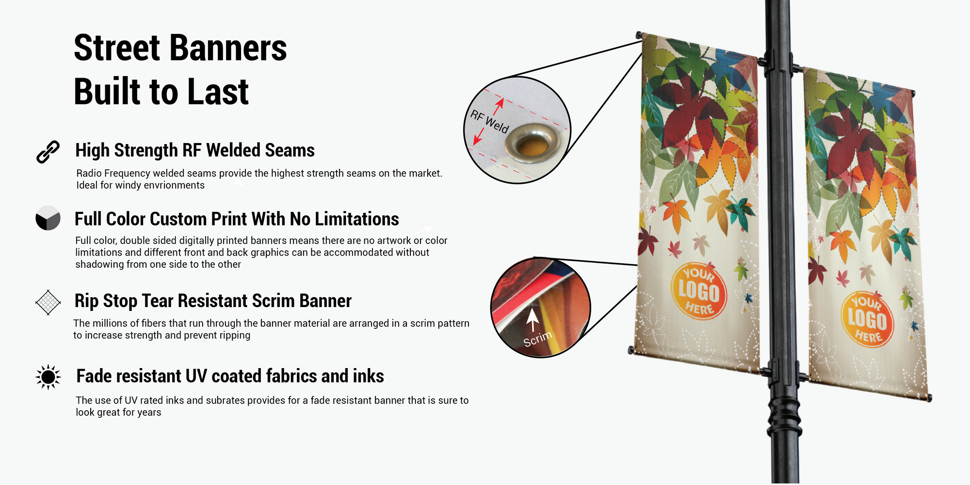 Autumn Fall seasonal- High quality, full color, vinyl customizable street pole banners 