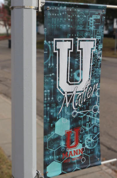 University and colleges- Double sided 14 oz high quality mesh street custom printed pole banners