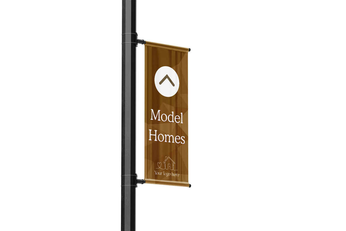 Single Lamp Post banner wayfinding residential development showing the direction of the model home or show home