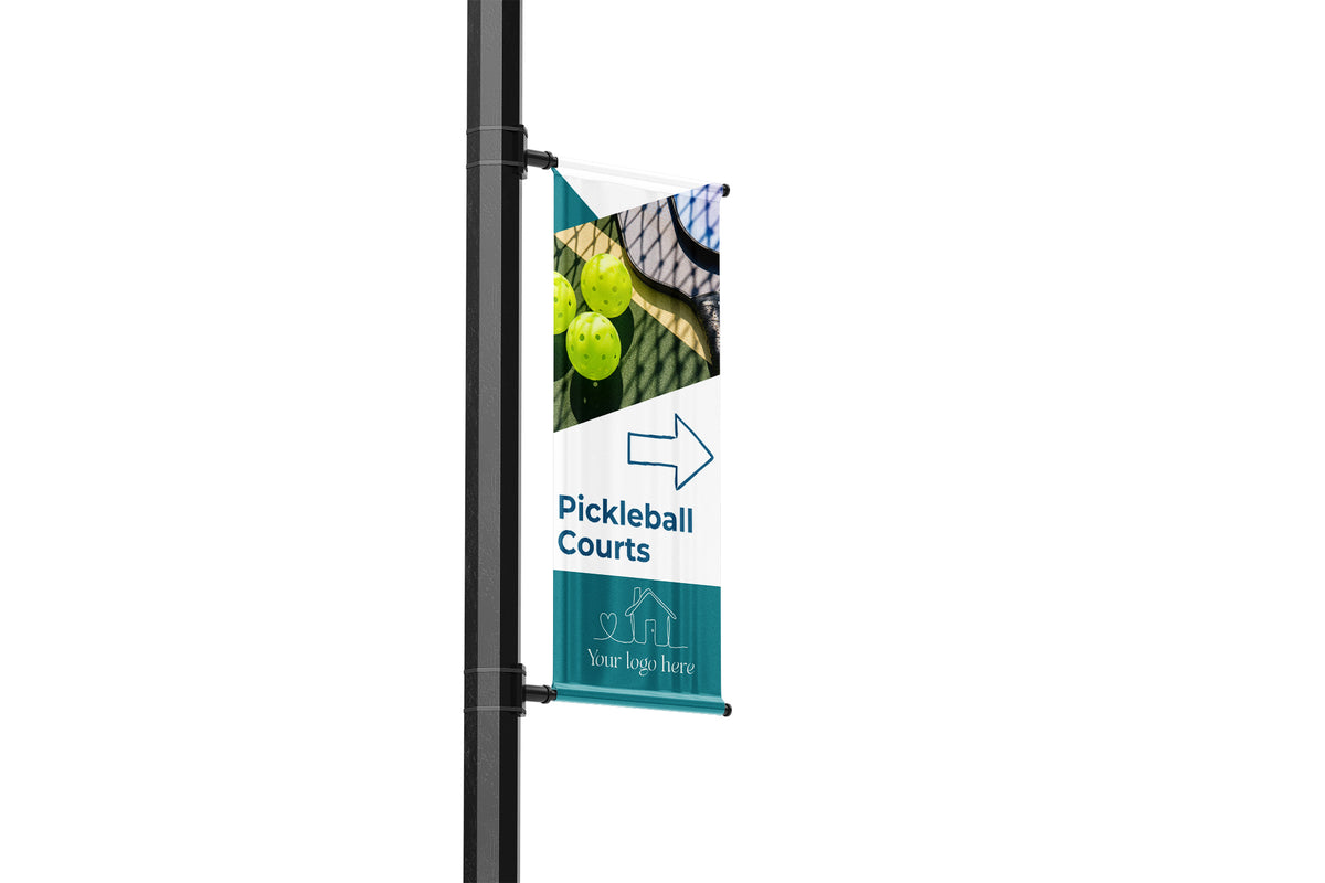 Single Lamp Post banner wayfinding residential development showing the direction of the neighborhood amenities such as pickleball or tennis courts