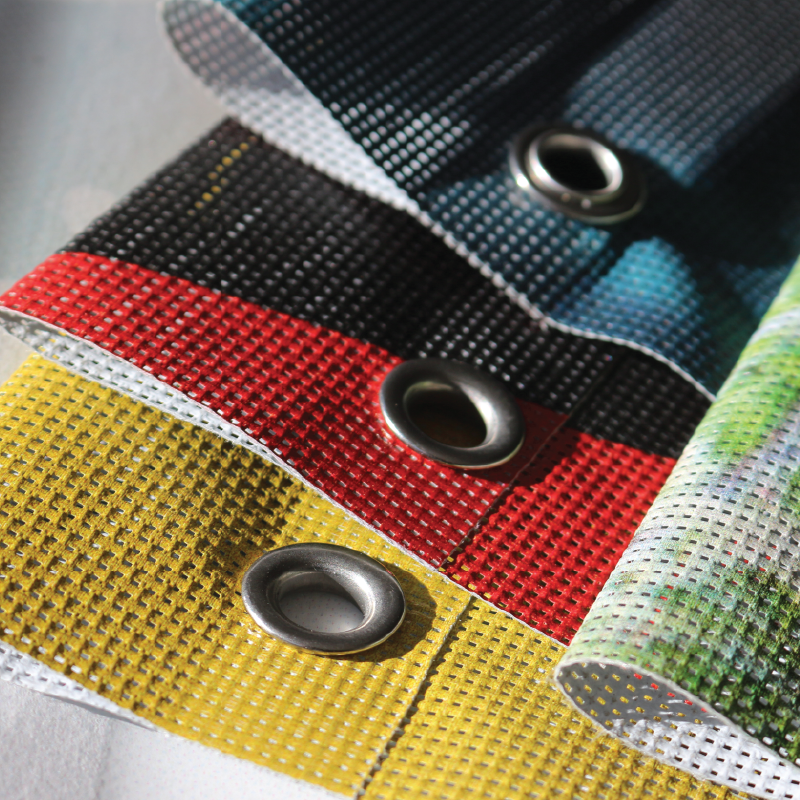 Double sided mesh 12.5 oz blockout vinyl street pole banners- high quality lamp pole banners with pockets on top and bottom