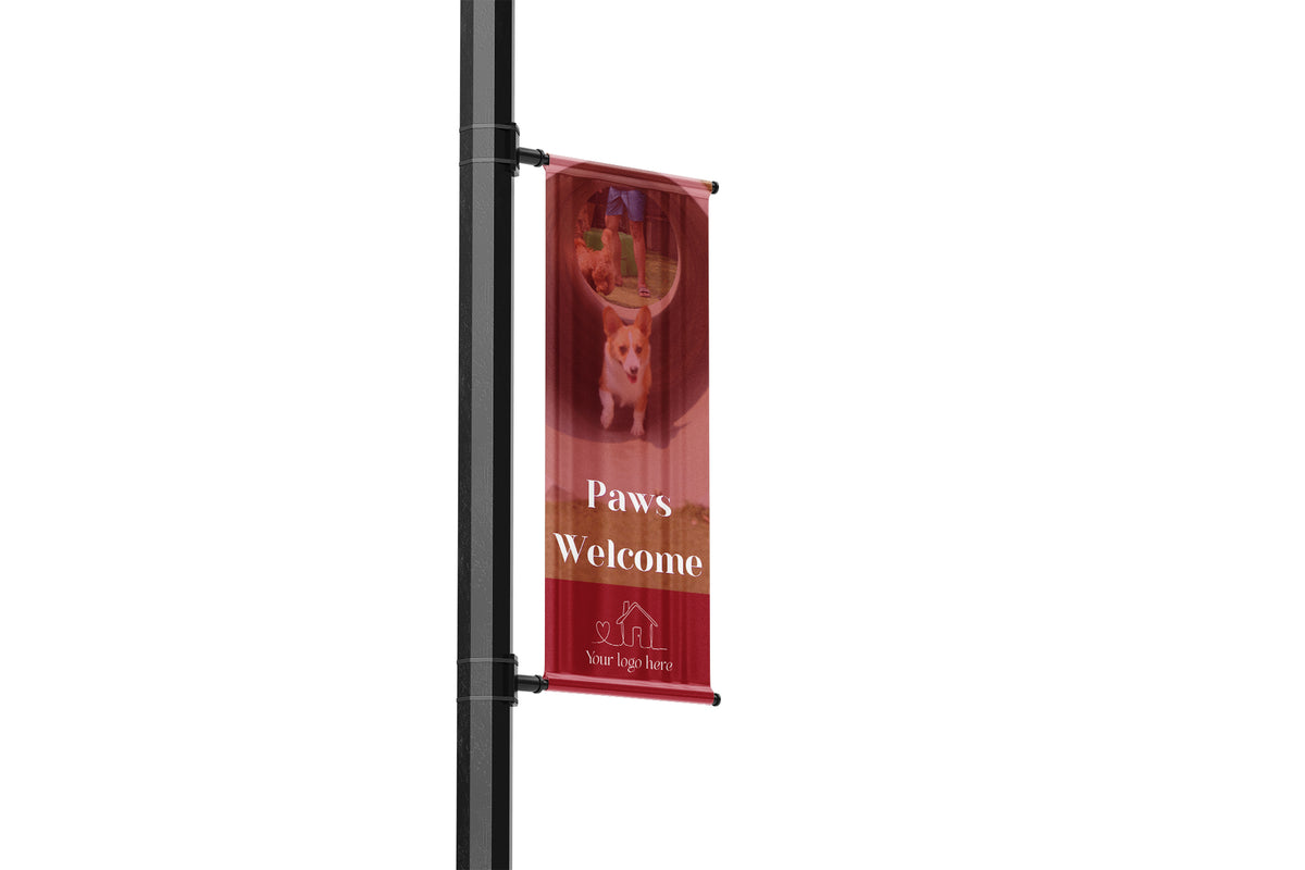 Translucent photo solid color single banner with text overlay, featuring neighborhood amenities dog park highlight