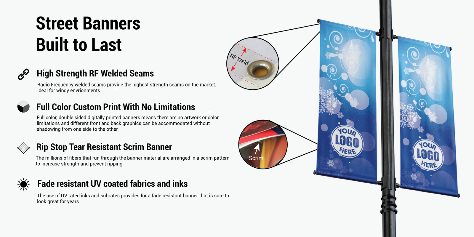 Winter Seasonal- High quality, full color, vinyl customizable street pole banners 