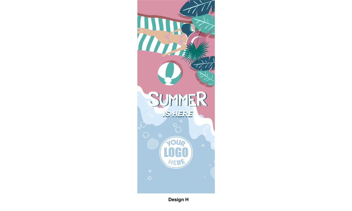 Modern design Summer themed street pole banners printed double sided on 18 oz blockout vinyl with pockets on top and bottom- full color print lamp post banner perfect for cities and towns. Fade resistant and suitable for all weather conditions