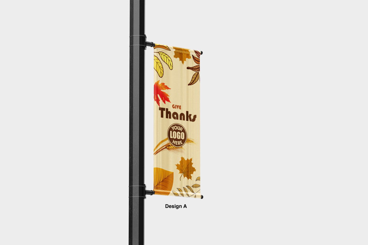 Thanksgiving street pole banner - seasonal - 18 oz blockout vinyl banner- high quality for cold and warm weather- welded pockets