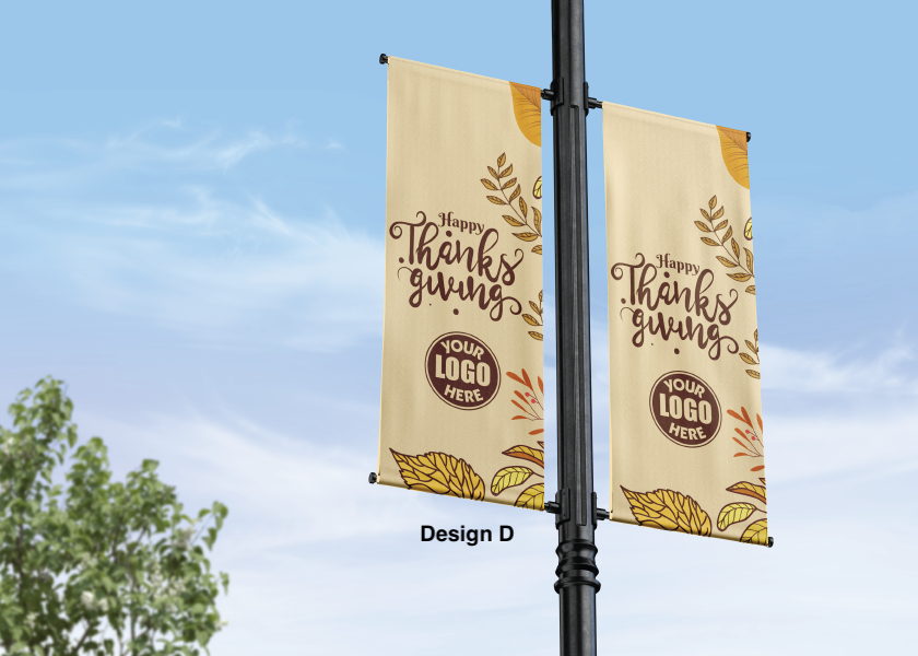 Thanksgiving street pole banner - seasonal - 18 oz blockout vinyl banner- high quality for cold and warm weather- welded pockets