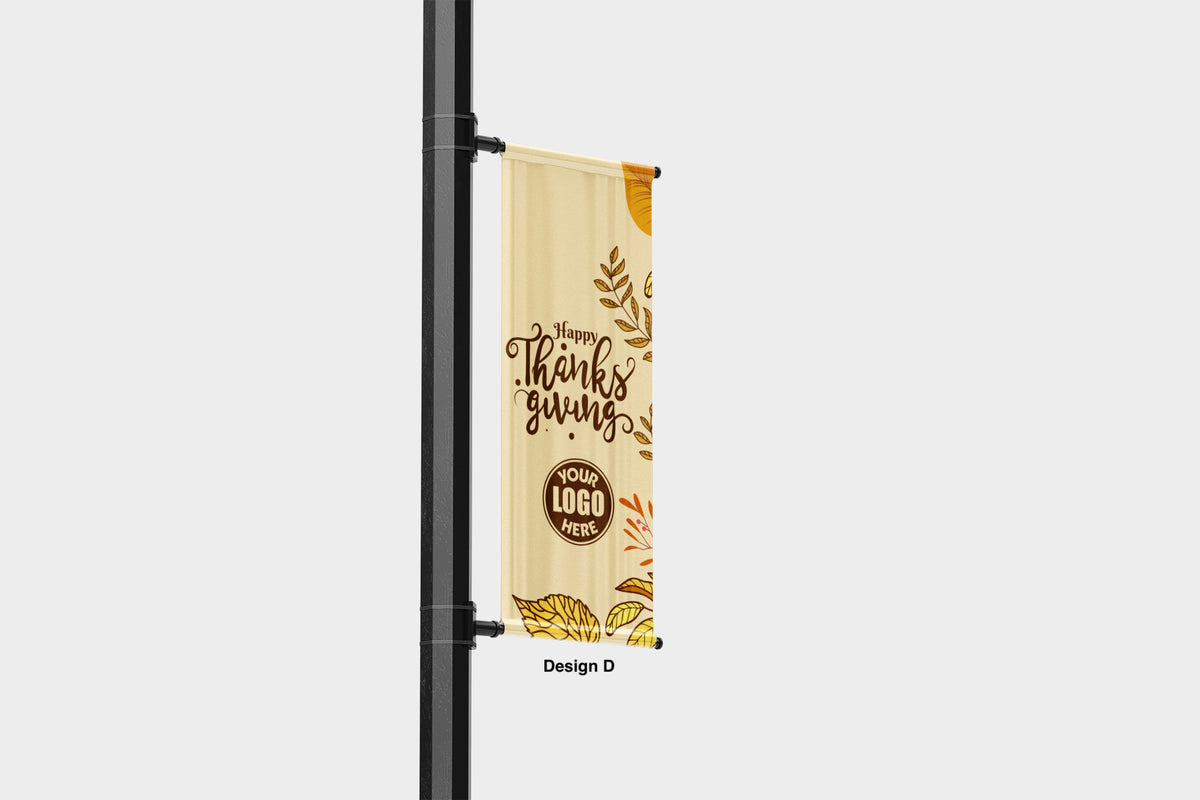 Thanksgiving street pole banner - seasonal - 18 oz blockout vinyl banner- high quality for cold and warm weather- welded pockets